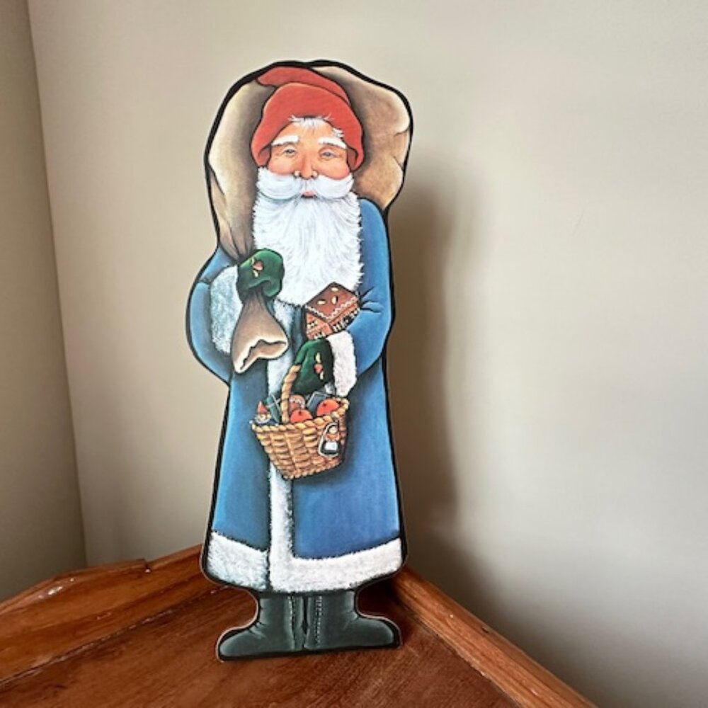 Vintage Wood Roxanne Olsen Art Standing Santa Claus